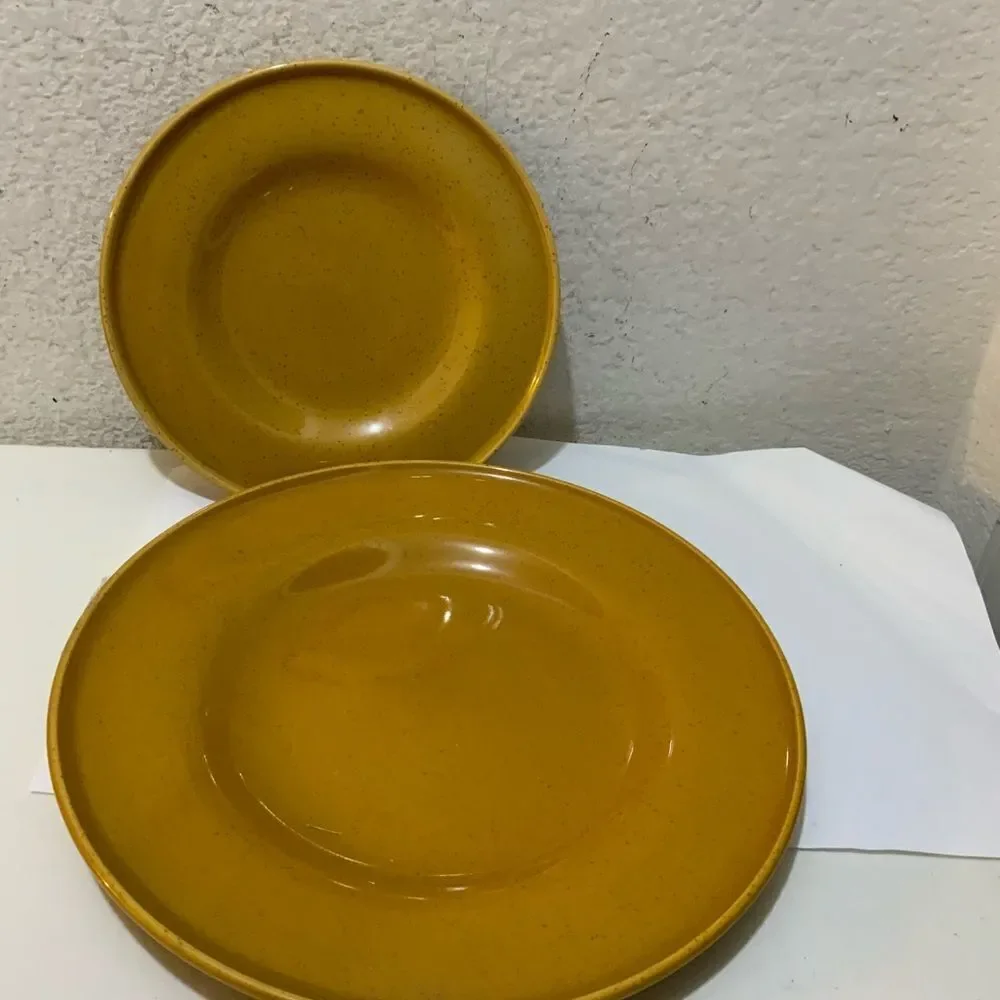 IKEA Mustard Yellow Large 12” Pasta & one salad plate 9” Mint Gold